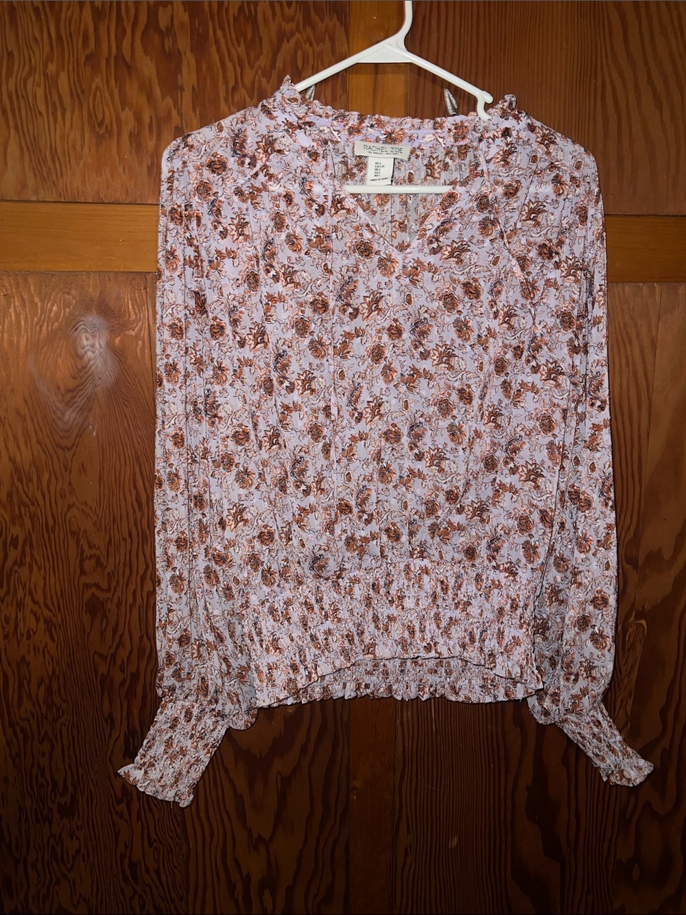Rachel Zoe Blush Pink and Brown Floral Long-Sleeve Blouse